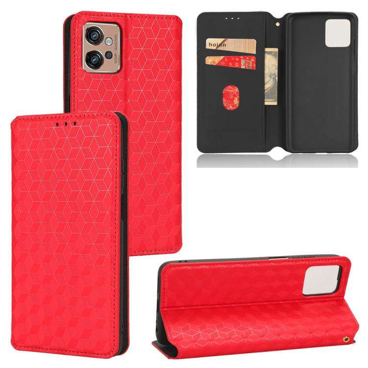 For Motorola Moto G32 4G Cubic Grid Texture Flip Leather Phone Case(Red)