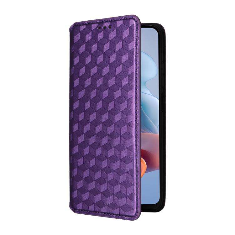 For Motorola Moto G34 5G Cubic Grid Texture Flip Leather Phone Case(Purple)