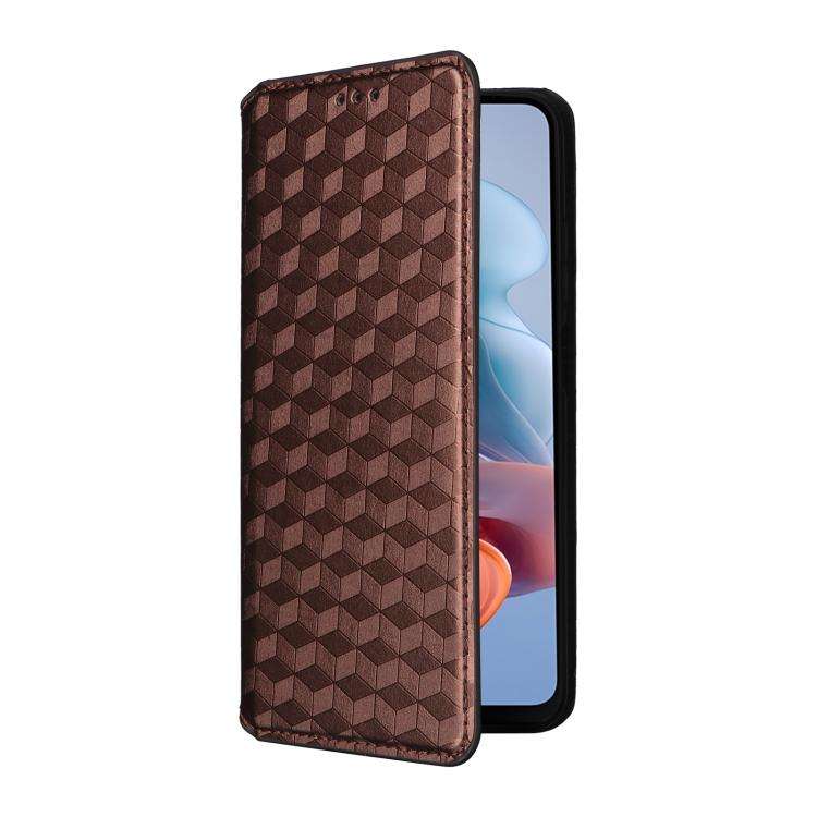For Motorola Moto G34 5G Cubic Grid Texture Flip Leather Phone Case(Brown)