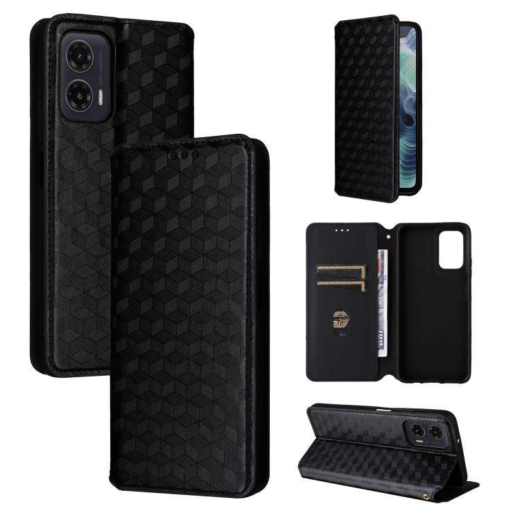 For Motorola Moto G35 5G Cubic Grid Texture Flip Leather Phone Case(Black)