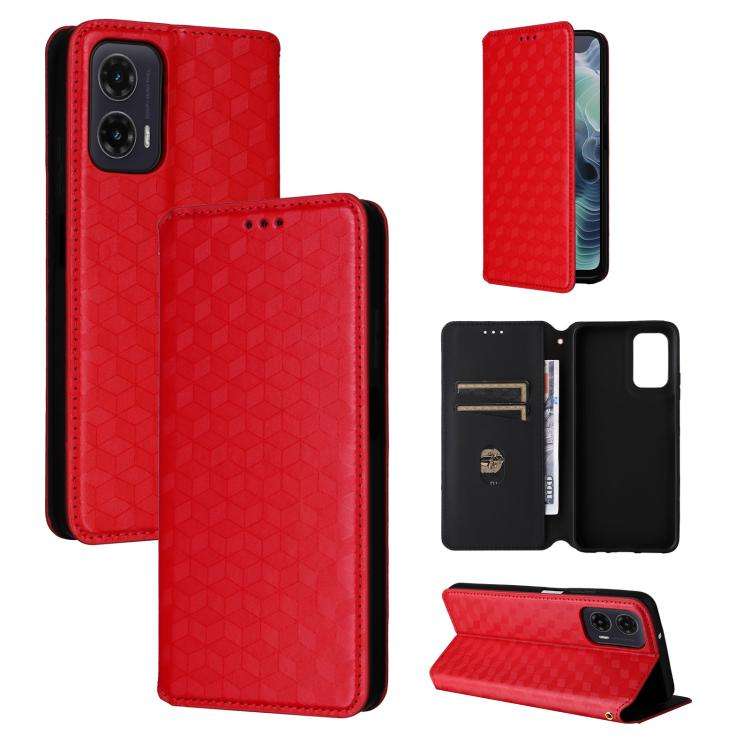 For Motorola Moto G35 5G Cubic Grid Texture Flip Leather Phone Case(Red)