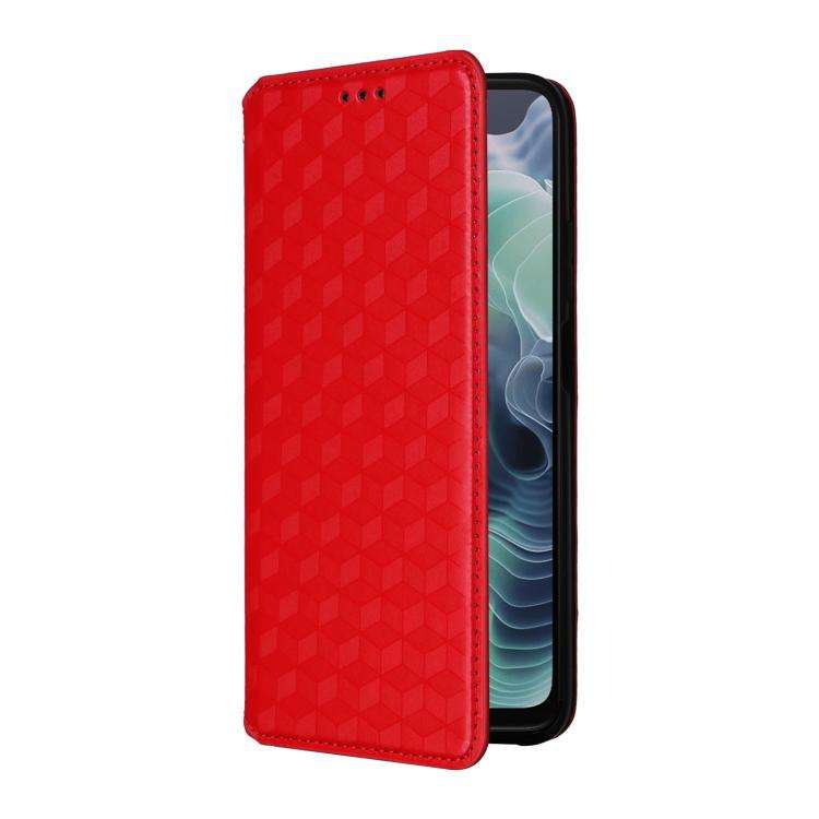 For Motorola Moto G35 5G Cubic Grid Texture Flip Leather Phone Case(Red)
