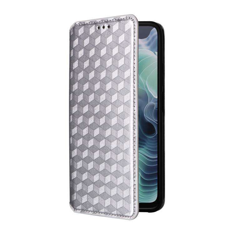 For Motorola Moto G35 5G Cubic Grid Texture Flip Leather Phone Case(Silver)