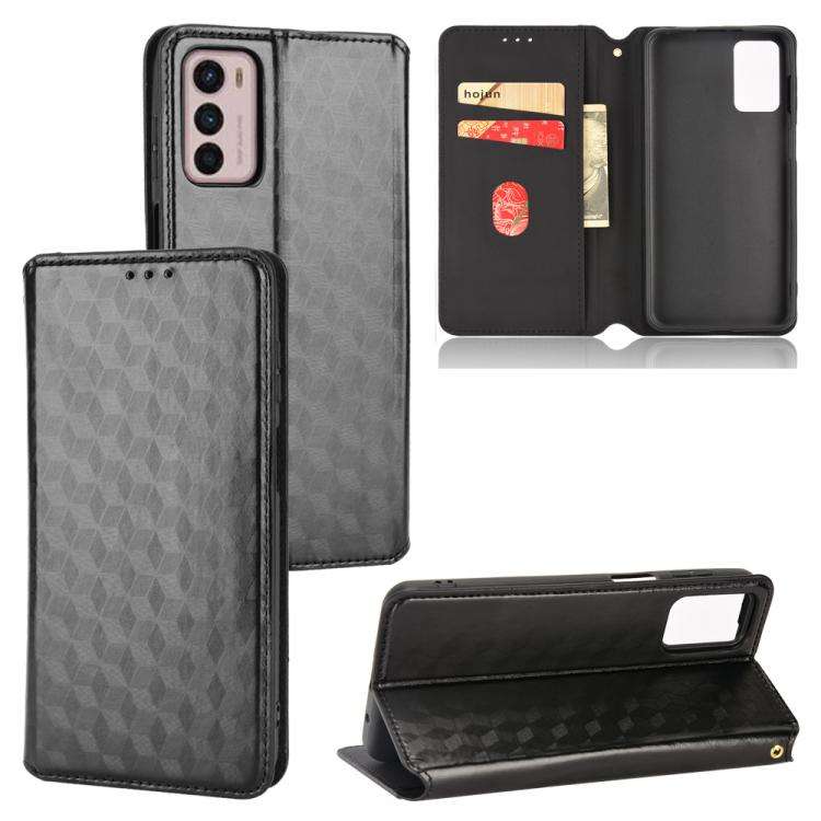 For Motorola Moto G42 Cubic Grid Texture Flip Leather Phone Case(Black)