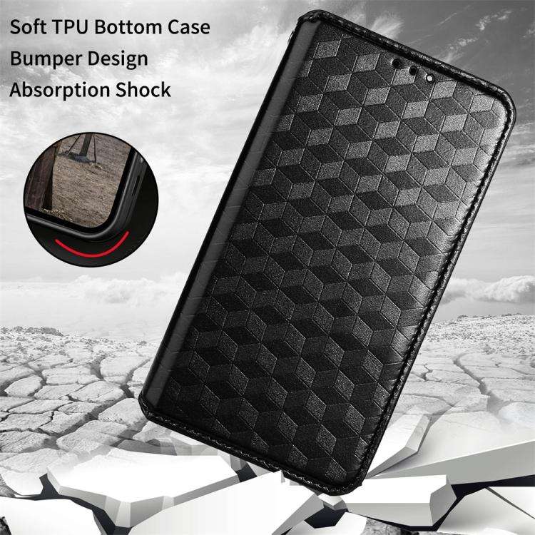 For Motorola Moto G42 Cubic Grid Texture Flip Leather Phone Case(Black)