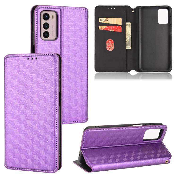 For Motorola Moto G42 Cubic Grid Texture Flip Leather Phone Case(Purple)