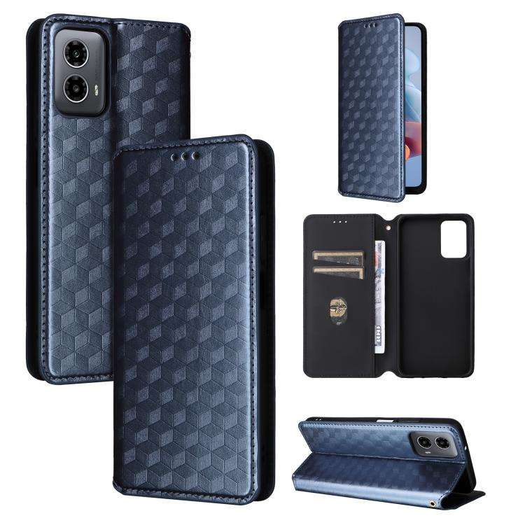 For Motorola Moto G45 5G / G34 5G Cubic Grid Texture Flip Leather Phone Case(Blue)