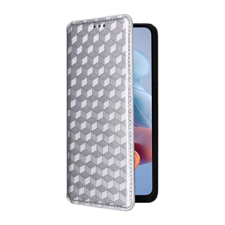 For Motorola Moto G45 5G / G34 5G Cubic Grid Texture Flip Leather Phone Case(Silver)