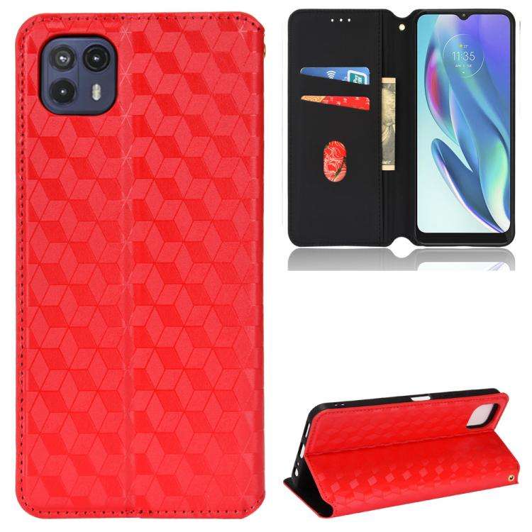 For Motorola Moto G50 5G Cubic Grid Texture Flip Leather Phone Case(Red)