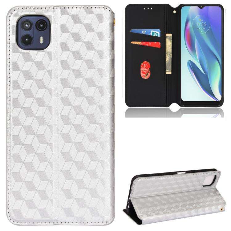 For Motorola Moto G50 5G Cubic Grid Texture Flip Leather Phone Case(Silver)