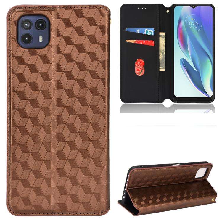 For Motorola Moto G50 5G Cubic Grid Texture Flip Leather Phone Case(Brown)