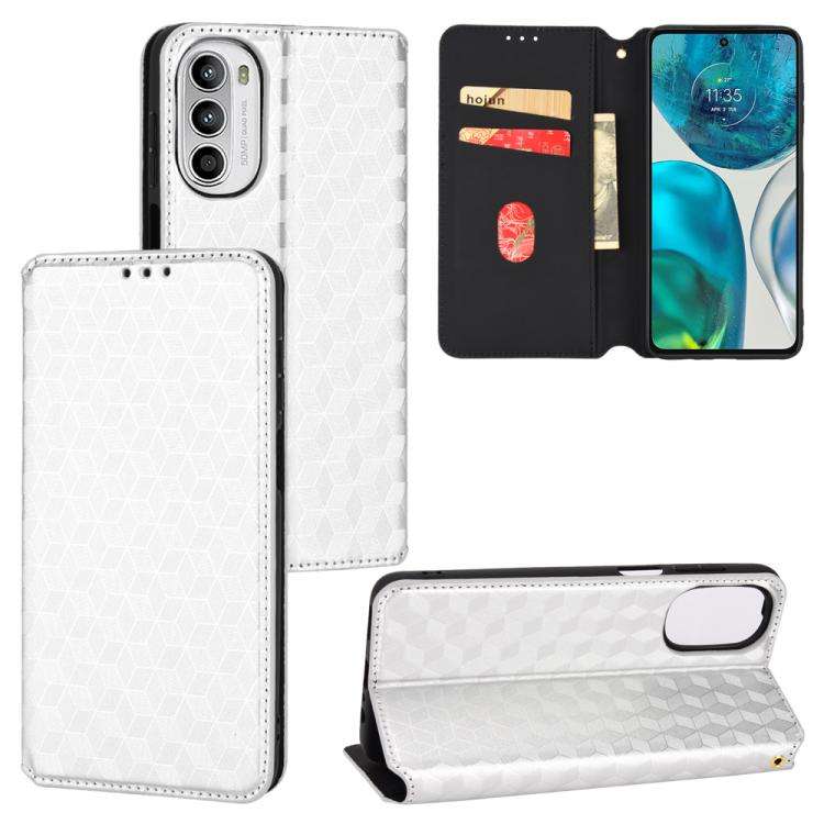 For Motorola Moto G52 4G / G82 5G Cubic Grid Texture Flip Leather Phone Case(Silver)