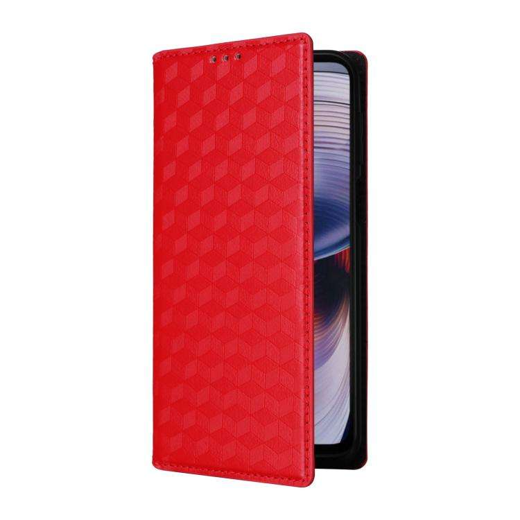 For Motorola Moto G55 5G Cubic Grid Texture Flip Leather Phone Case(Red)