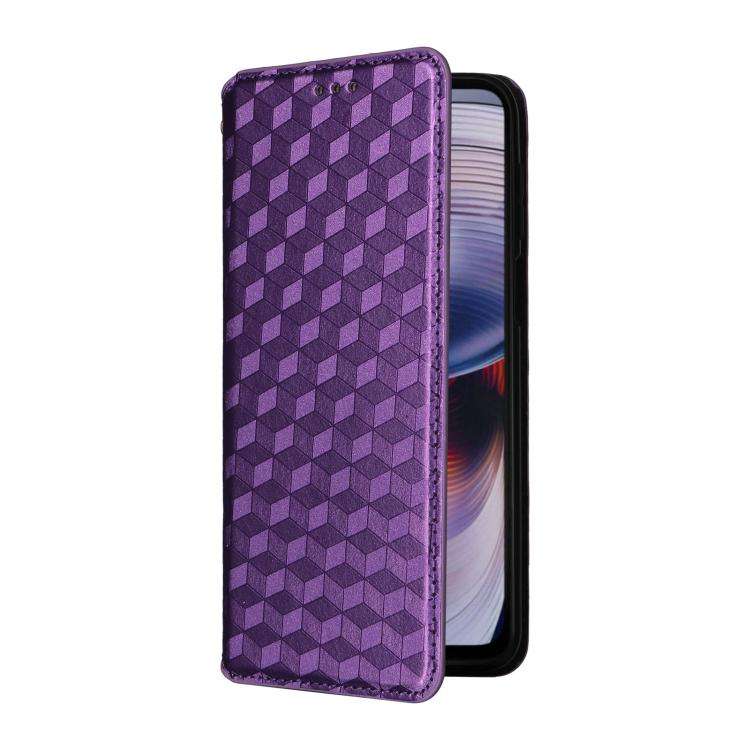 For Motorola Moto G55 5G Cubic Grid Texture Flip Leather Phone Case(Purple)