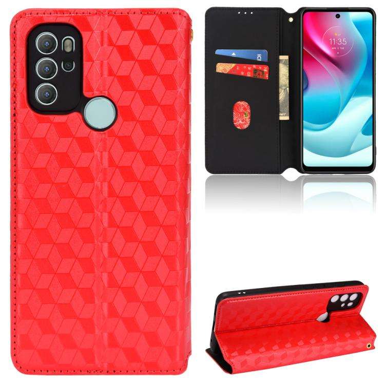 For Motorola Moto G60s Cubic Grid Texture Flip Leather Phone Case(Red)
