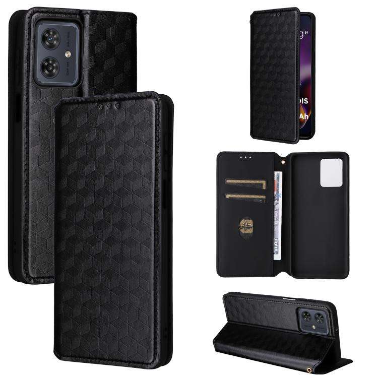 For Motorola Moto G64 5G / G64y 5G / G54 5G Cubic Grid Texture Flip Leather Phone Case(Black)