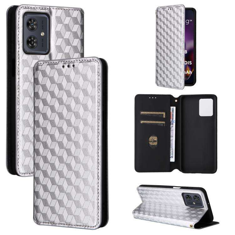 For Motorola Moto G64 5G / G64y 5G / G54 5G Cubic Grid Texture Flip Leather Phone Case(Silver)