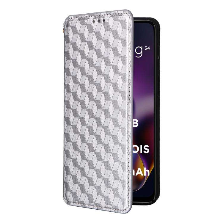 For Motorola Moto G64 5G / G64y 5G / G54 5G Cubic Grid Texture Flip Leather Phone Case(Silver)
