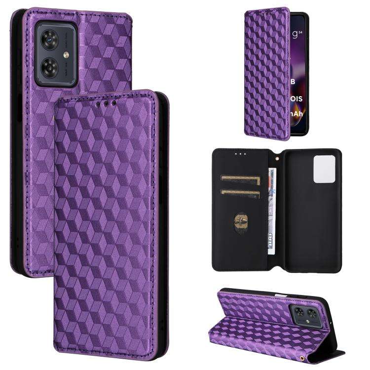 For Motorola Moto G64 5G / G64y 5G / G54 5G Cubic Grid Texture Flip Leather Phone Case(Purple)