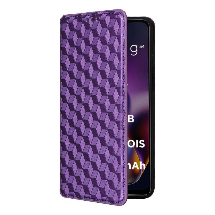 For Motorola Moto G64 5G / G64y 5G / G54 5G Cubic Grid Texture Flip Leather Phone Case(Purple)