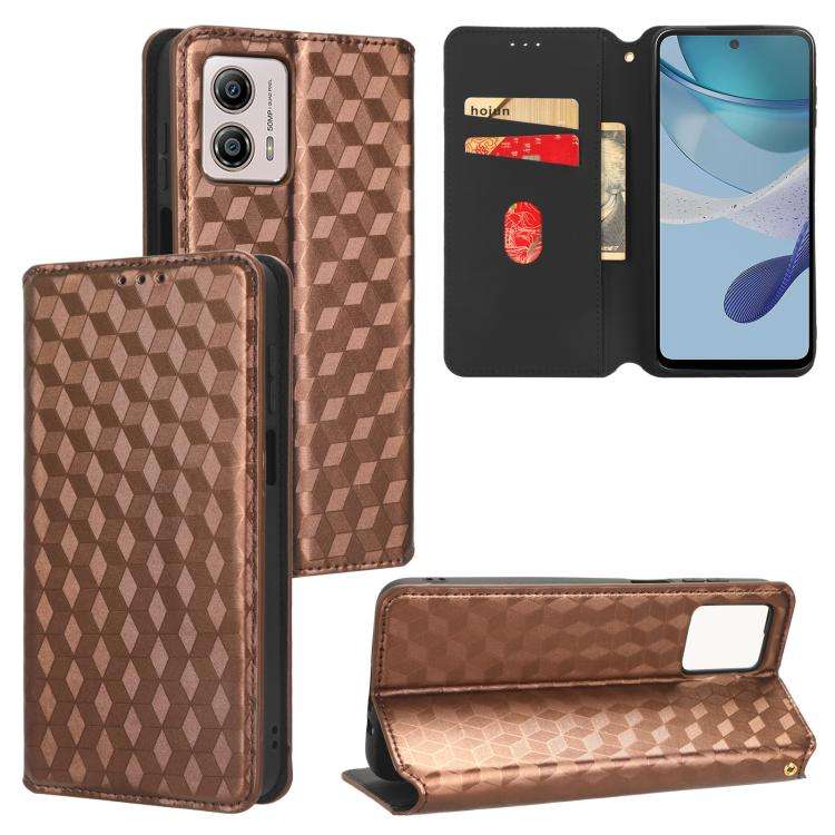 For Motorola Moto G73 5G Cubic Grid Texture Flip Leather Phone Case(Brown)