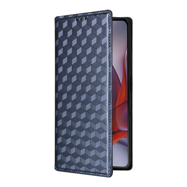 For Motorola Moto G75 5G Cubic Grid Texture Flip Leather Phone Case(Blue)
