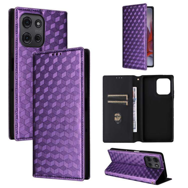 For Motorola Moto G75 5G Cubic Grid Texture Flip Leather Phone Case(Purple)