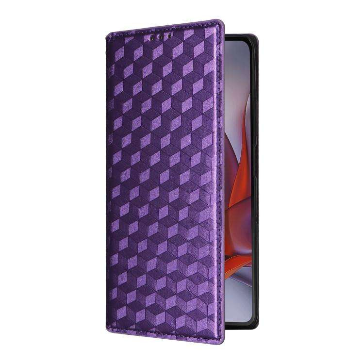For Motorola Moto G75 5G Cubic Grid Texture Flip Leather Phone Case(Purple)