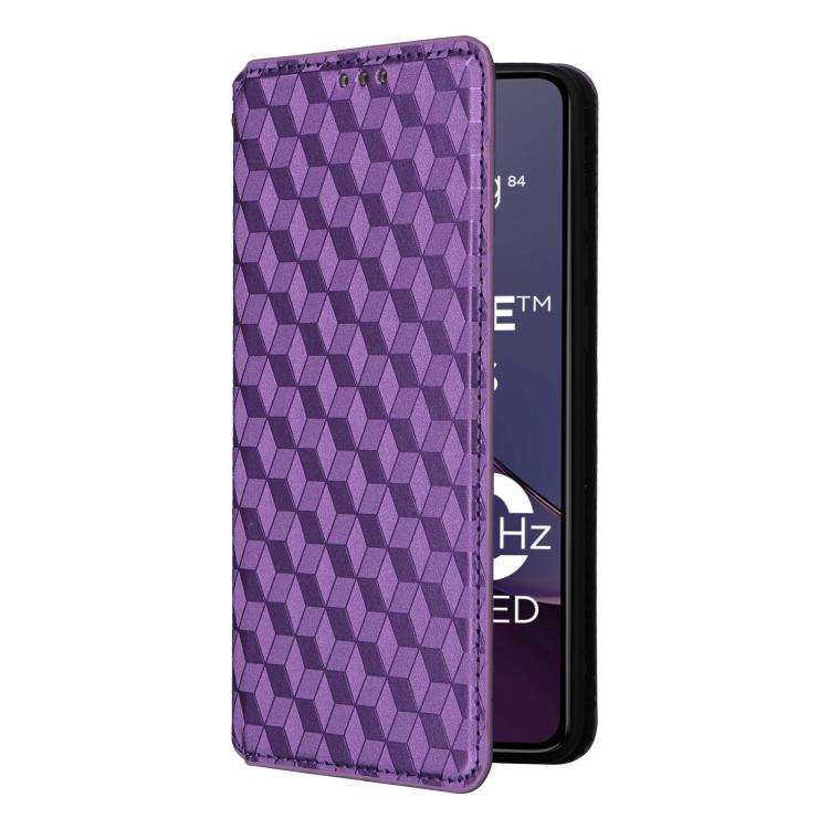 For Motorola Moto G84 5G Cubic Grid Texture Flip Leather Phone Case(Purple)