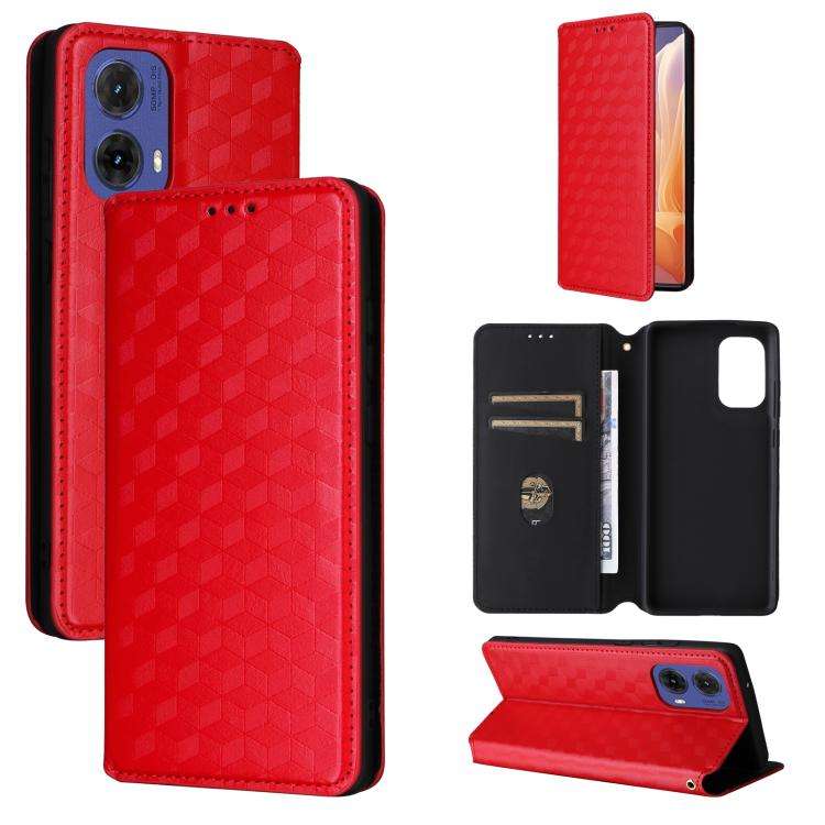 For Motorola Moto G85 5G / S50 Neo 5G Cubic Grid Texture Flip Leather Phone Case(Red)