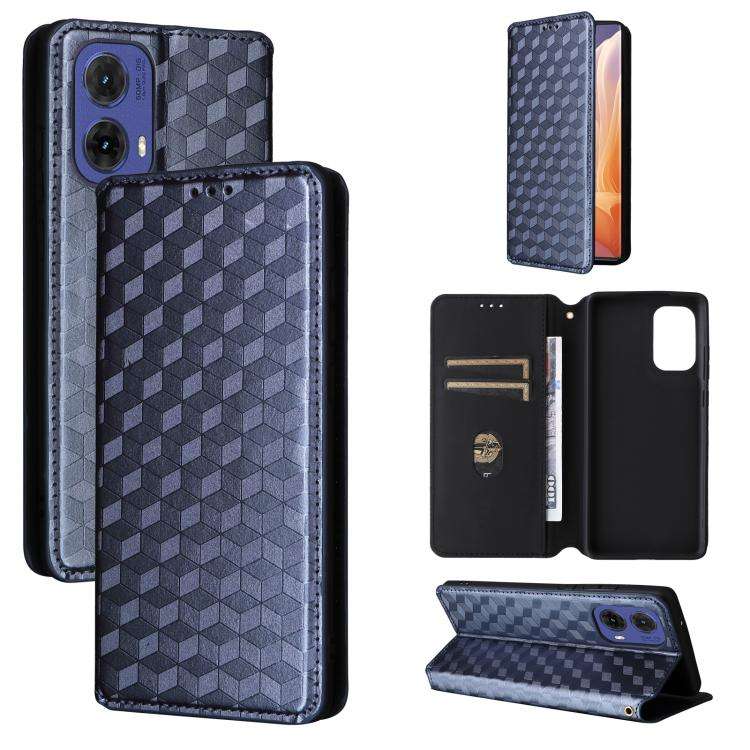 For Motorola Moto G85 5G / S50 Neo 5G Cubic Grid Texture Flip Leather Phone Case(Blue)