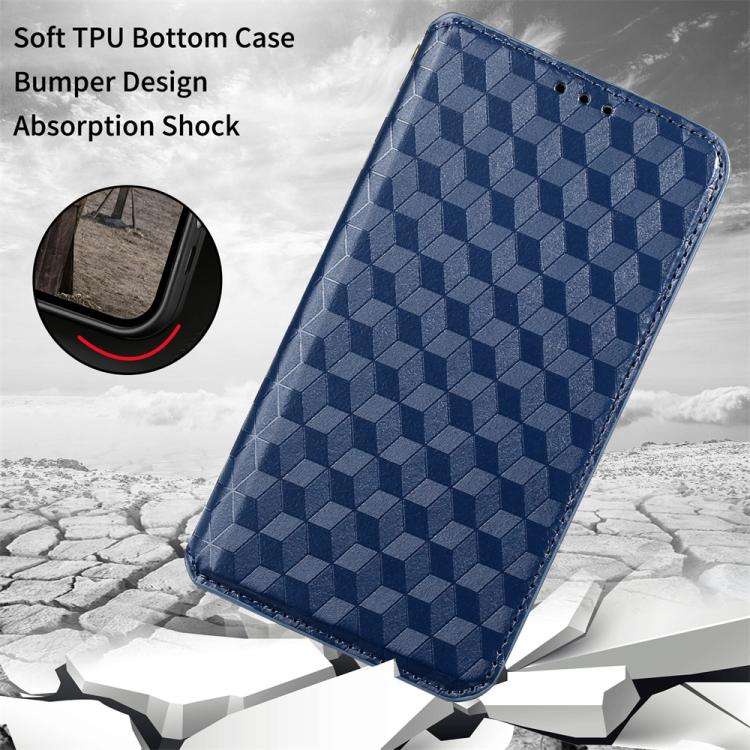 For Motorola ThinkPhone Cubic Grid Texture Flip Leather Phone Case(Blue)