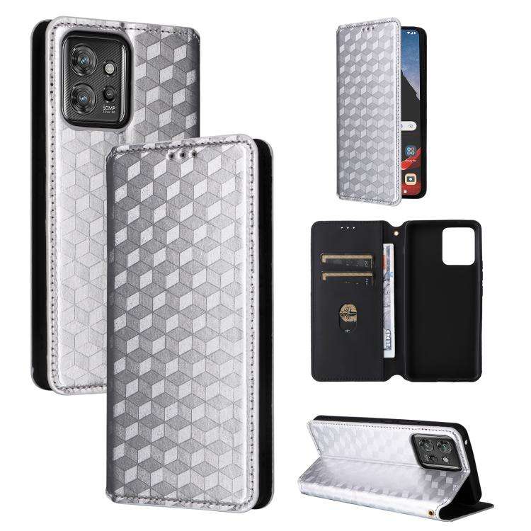 For Motorola ThinkPhone Cubic Grid Texture Flip Leather Phone Case(Silver)