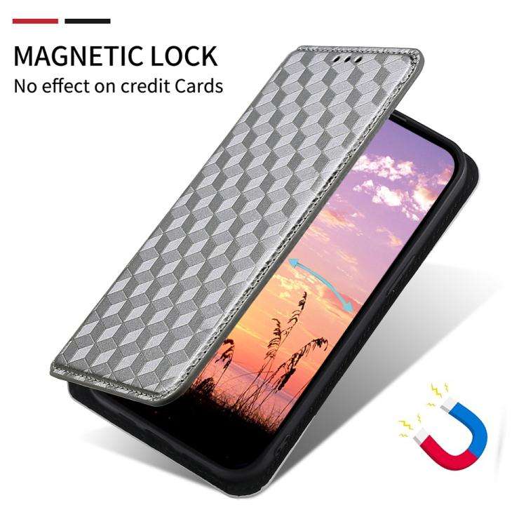 For Motorola ThinkPhone Cubic Grid Texture Flip Leather Phone Case(Silver)