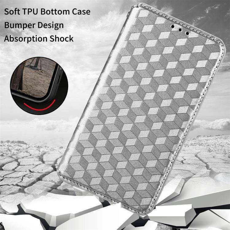 For Motorola ThinkPhone Cubic Grid Texture Flip Leather Phone Case(Silver)