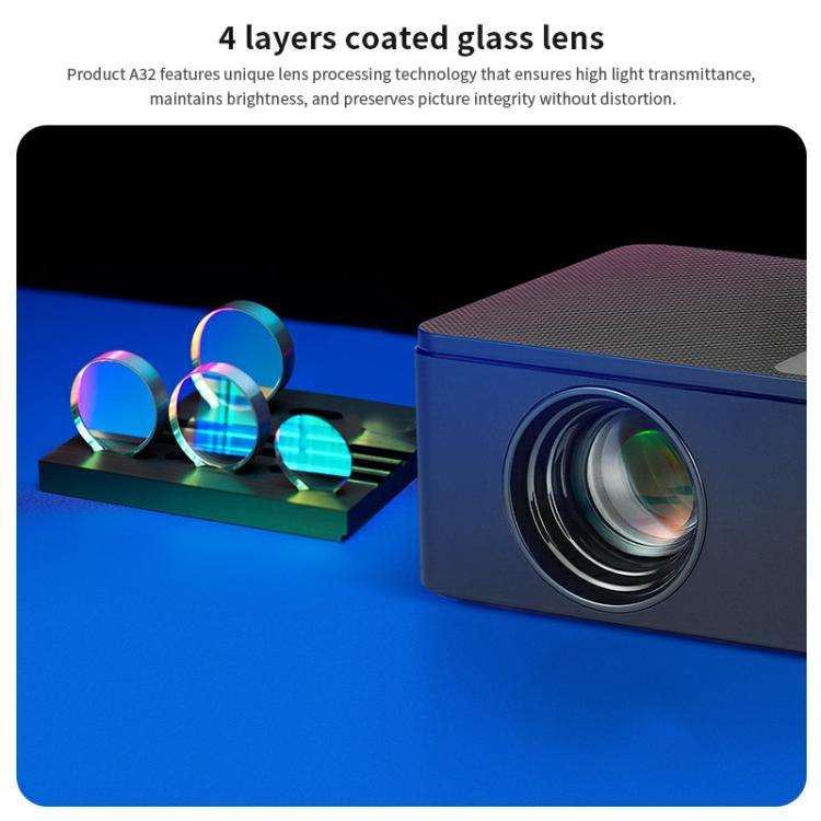 AUN A32 Pro 1280x720P 300ANSI Android 13 WIFI Display Smart Projector, EU Plug(Black)