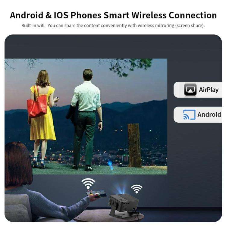 AUN A32 Pro 1280x720P 300ANSI Android 13 WIFI Display Smart Projector, US Plug(Black)