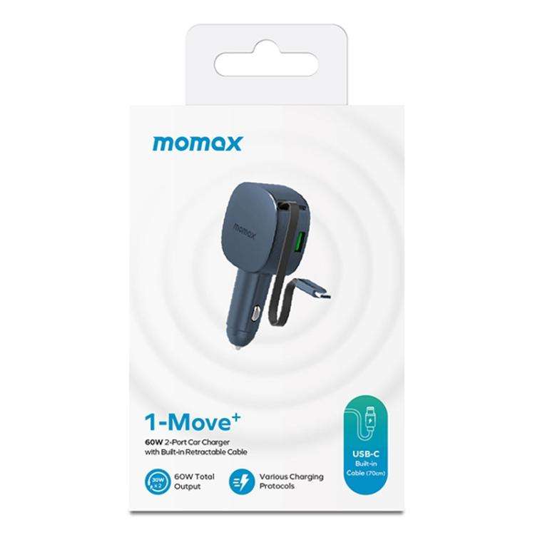 MOMAX UC19 60W 3 in 1 Car Charger with Retractable Cable(Dark Grey)