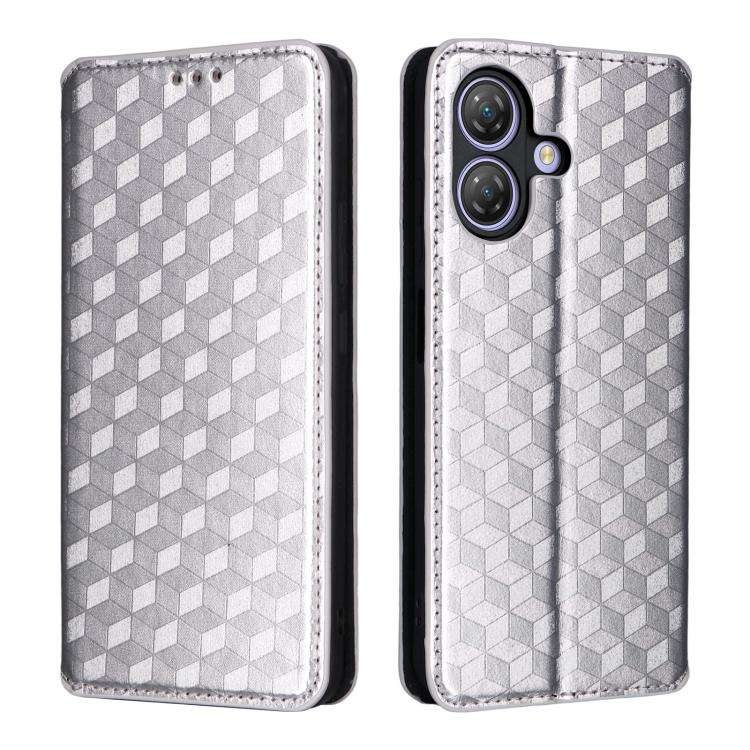 For Ulefone Note 21 Cubic Grid Texture Flip Leather Phone Case(Silver)