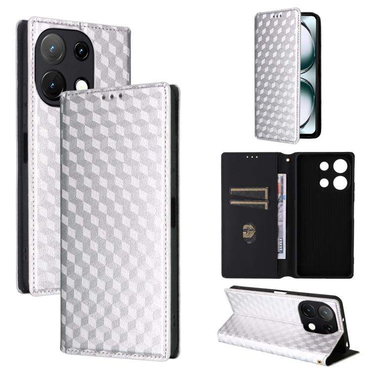 For Umidigi Note 100 4G / 5G / Note 100A Cubic Grid Texture Flip Leather Phone Case(Silver)