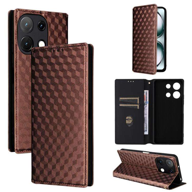 For Umidigi Note 100 4G / 5G / Note 100A Cubic Grid Texture Flip Leather Phone Case(Brown)