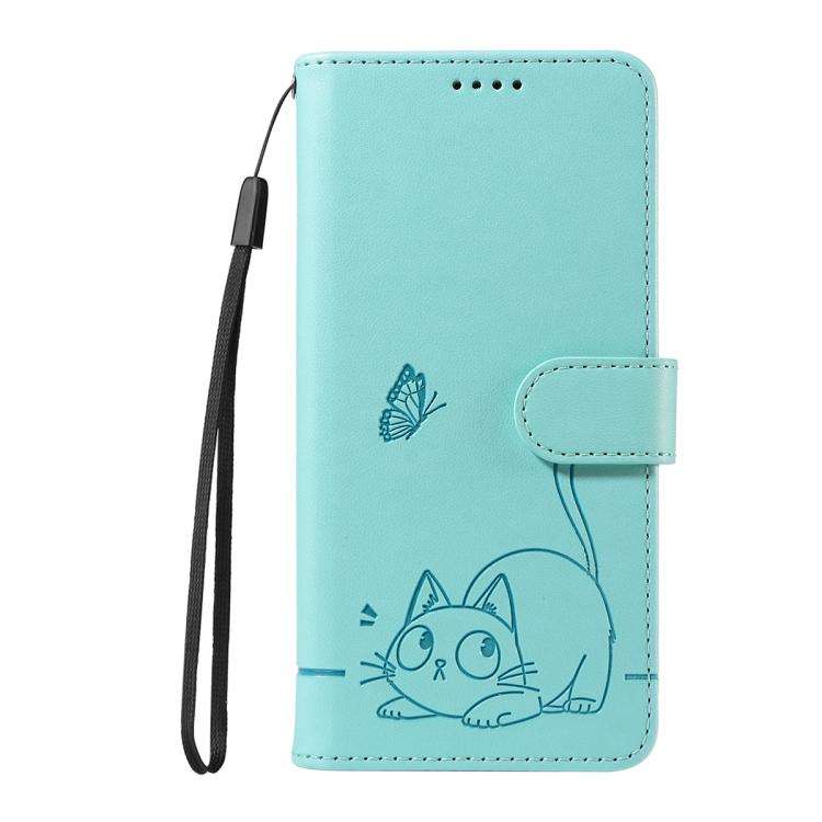 For Honor 400 Global 156.5mm Adorable Cat Embossed Pattern Flip Leather Phone Case(Green)