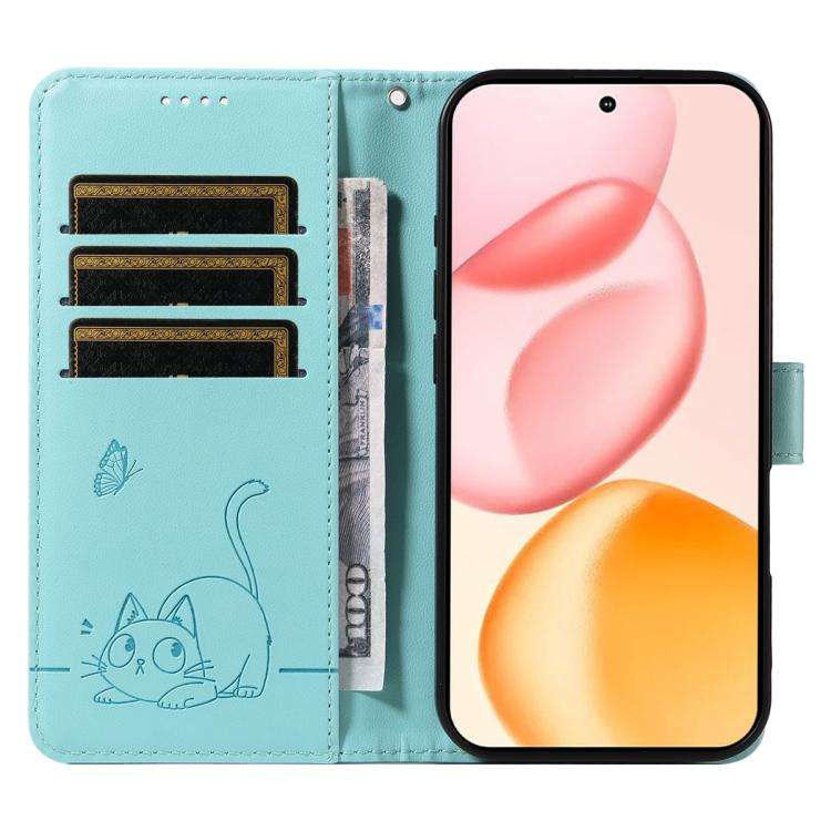 For Honor 400 Global 156.5mm Adorable Cat Embossed Pattern Flip Leather Phone Case(Green)