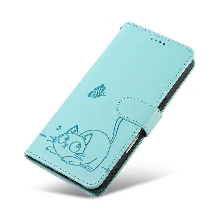 For Honor 400 Global 156.5mm Adorable Cat Embossed Pattern Flip Leather Phone Case(Green)