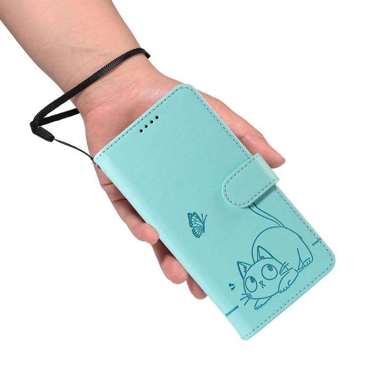 For Honor 400 Global 156.5mm Adorable Cat Embossed Pattern Flip Leather Phone Case(Green)