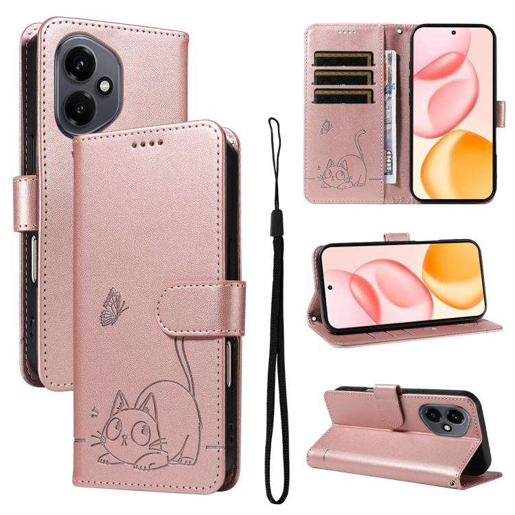 For Honor 400 Global 156.5mm Adorable Cat Embossed Pattern Flip Leather Phone Case(Rose Gold)