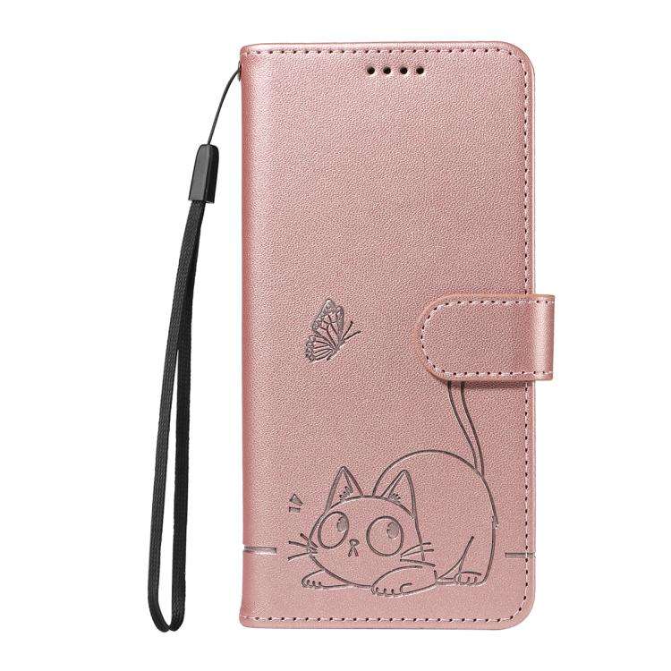 For Honor 400 Global 156.5mm Adorable Cat Embossed Pattern Flip Leather Phone Case(Rose Gold)