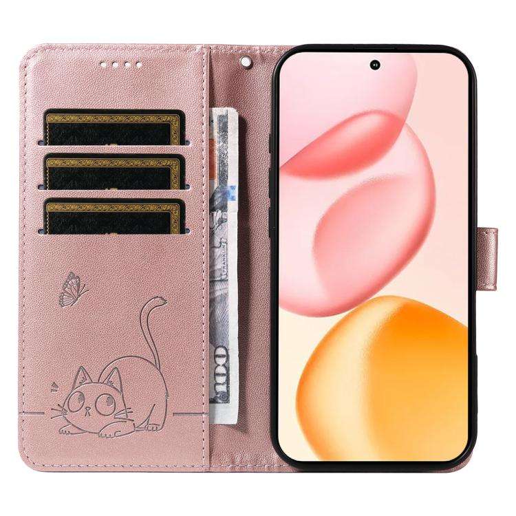 For Honor 400 Global 156.5mm Adorable Cat Embossed Pattern Flip Leather Phone Case(Rose Gold)