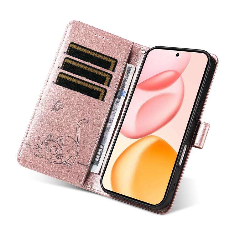For Honor 400 Global 156.5mm Adorable Cat Embossed Pattern Flip Leather Phone Case(Rose Gold)