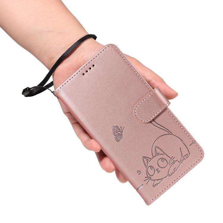 For Honor 400 Global 156.5mm Adorable Cat Embossed Pattern Flip Leather Phone Case(Rose Gold)